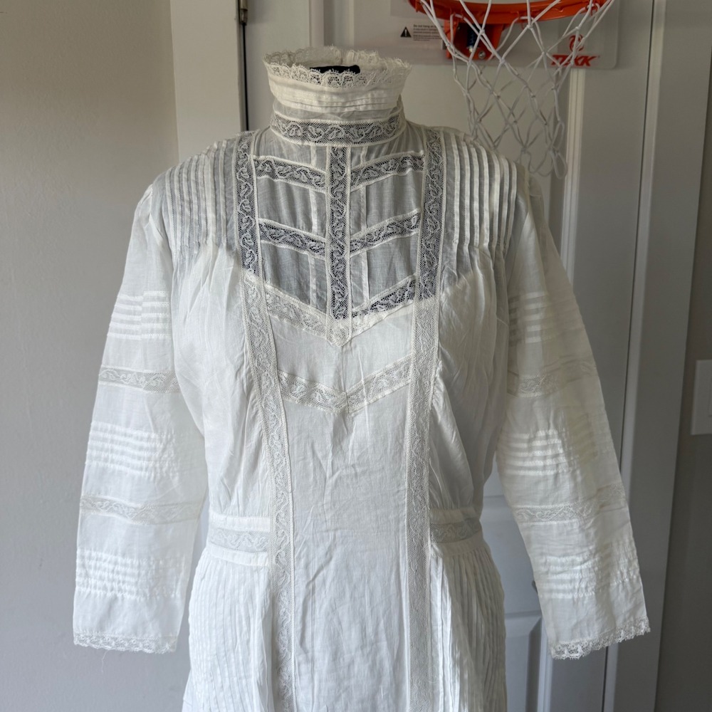 Polo Ralph Lauren Cream Lace Pintuck Edwardian Maxi Dress Vintage Style Size 4 - Picture 2 of 16